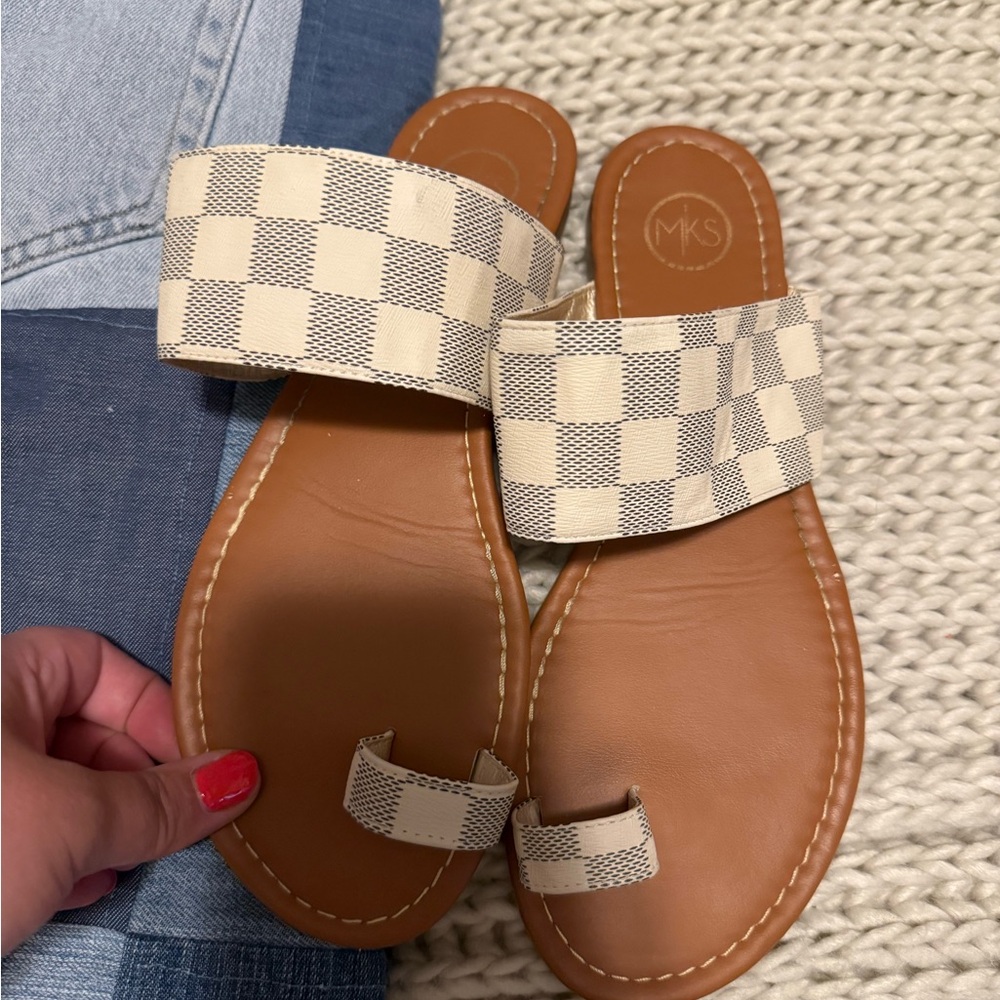 Checkered Tan Sandals
